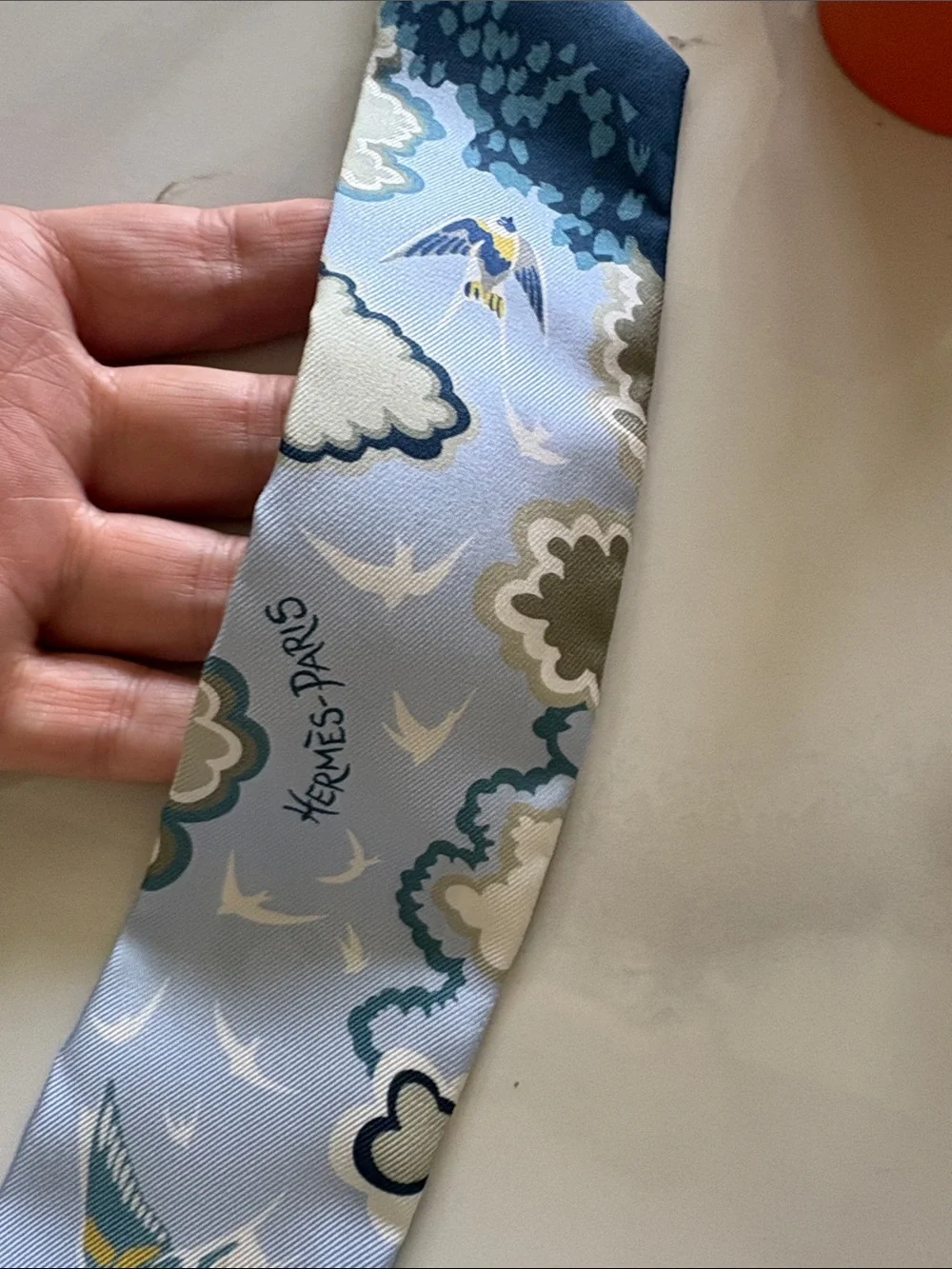 Hermes Blue, Gold & Teal Silk Twilly Scarf Pair
